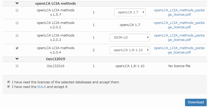 海外の排出原単位データベース ⑨openLCANexusの使用方法の画面例