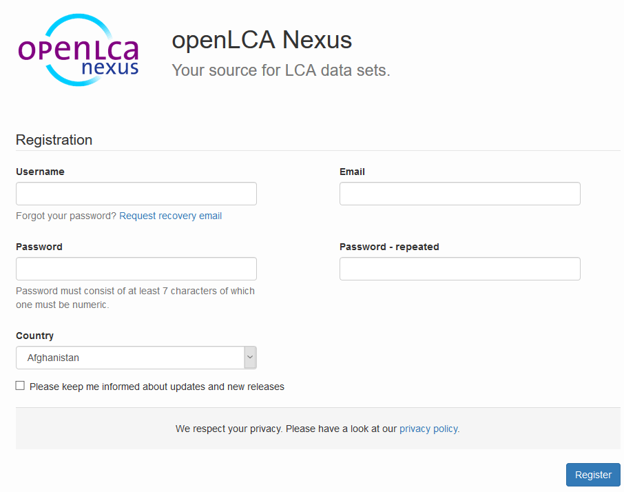 海外の排出原単位データベース ⑨openLCANexusの使用方法の画面例