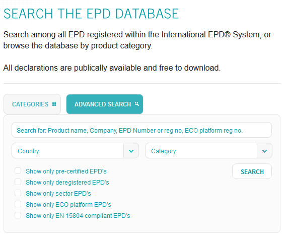 海外の排出原単位データベース ⑥Environmental Product Declarations(EPD)の使用方法の画面例