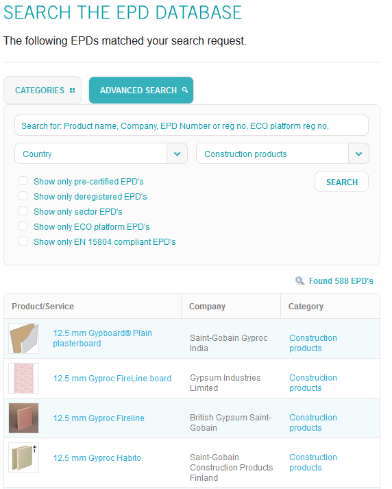 海外の排出原単位データベース ⑥Environmental Product Declarations(EPD)の使用方法の画面例